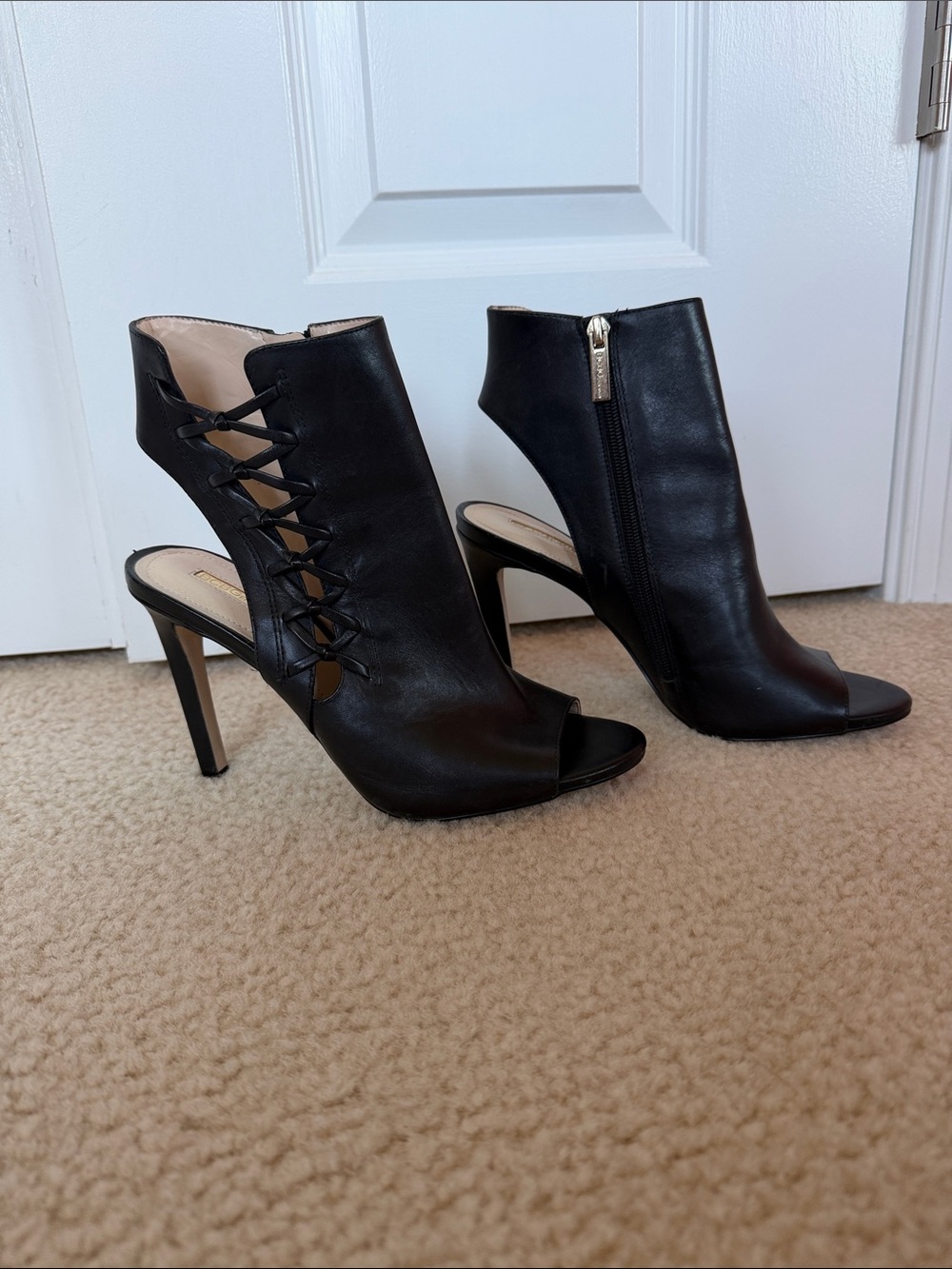 BCBGeneration Black Open-Toe Lace-Up High Heel Booties